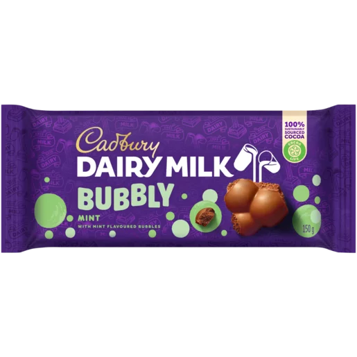 Cadbury Dairy Milk Bubbly Mint Chocolate Slab, 18x150g