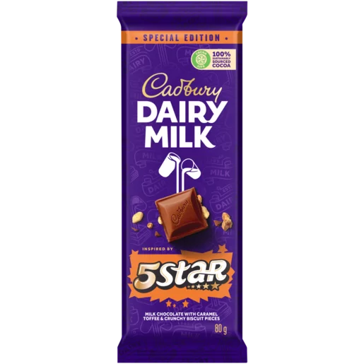 Cadbury Dairy Milk 5 Star Chocolate Slab, 24x80g