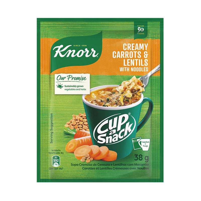 Knorr Cup-a-Snack Creamy Carrots & Lentils With Noodles Instant Snack, 12x38g