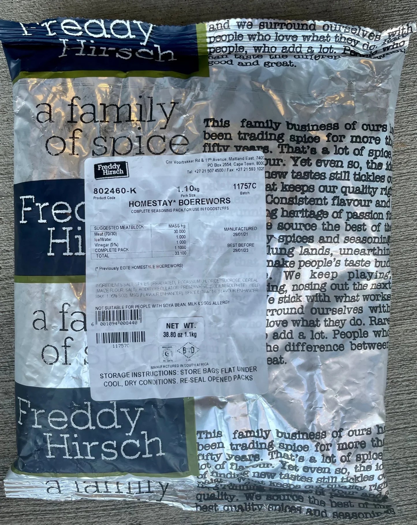 Freddy Hirsch Homestay Boerewors Seasoning, 10x1Kg