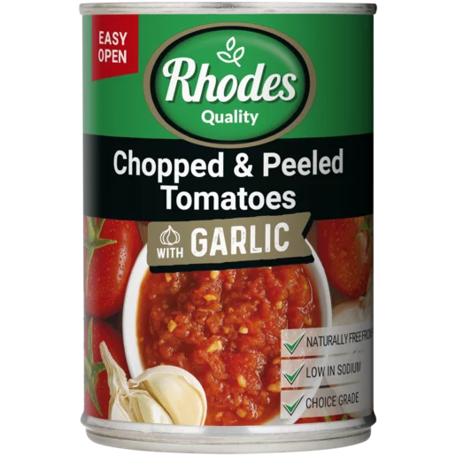 Rhodes Quality Chopped & Peeled Tomatoes with Garlic, 12x410g