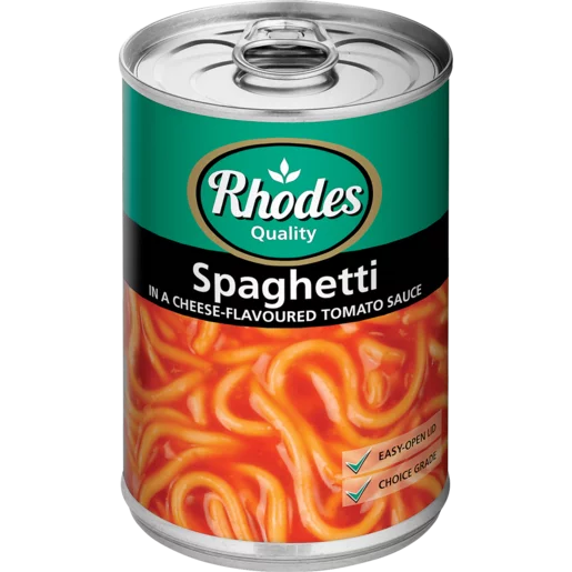 Rhodes Quality Spaghetti In Cheese Flavoured Tomato Sauce 410g