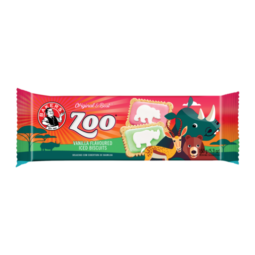 Bakers Zoo Iced Vanilla Flavored Biscuits, 150g