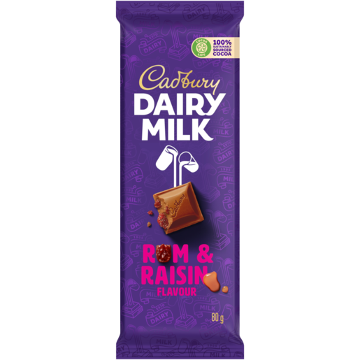 Cadbury Dairy Milk Rum and Raisin, 24x80g